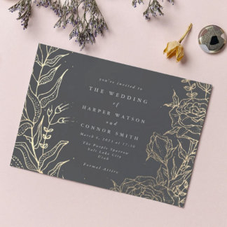 Invitation Mariage Pampas élégant en fer gris moderne