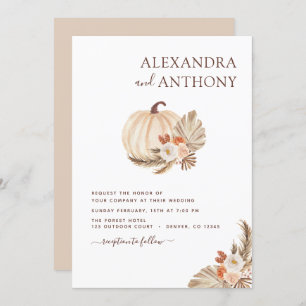 Invitation Mariage Pampas Grass Boho Blanc Citrouille
