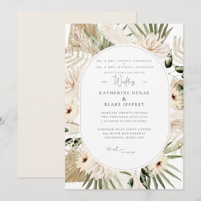 Invitation Mariage Pampas Simplement Élégant des Deux Parents (Devant / Derrière)