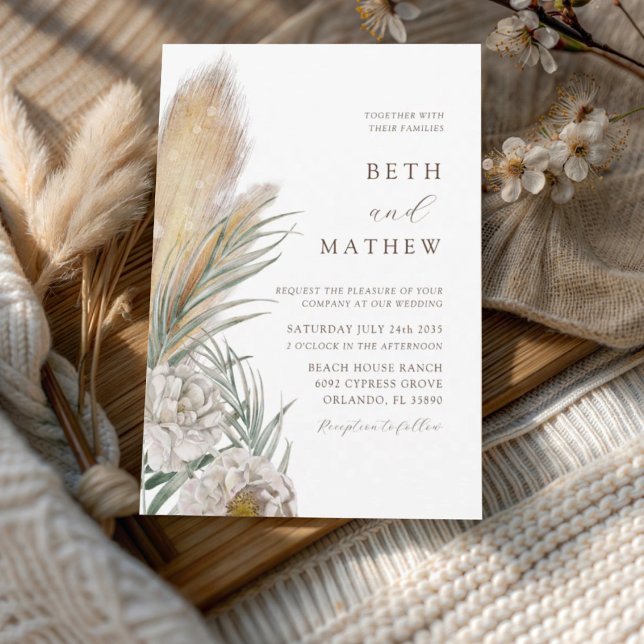 Invitation Mariage Pampas Typographie Brun Rustique  (Créateur téléchargé)