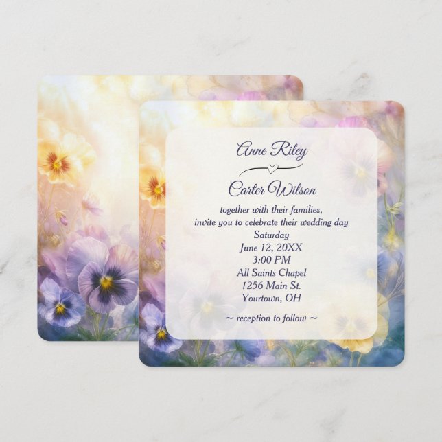Invitation Mariage Pansy Abstrait Rêveur (Devant / Derrière)