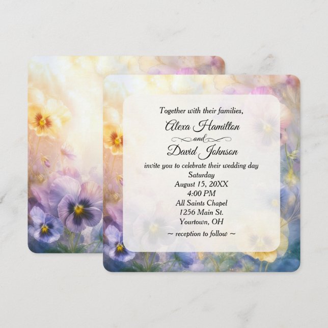 Invitation Mariage Pansy Abstrait Rêveur (Devant / Derrière)
