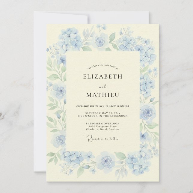 Invitation Mariage Paon Azur Clair (Devant)