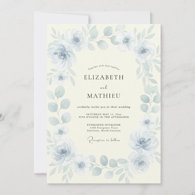 Invitation Mariage Paon Azur Poudré (Devant)