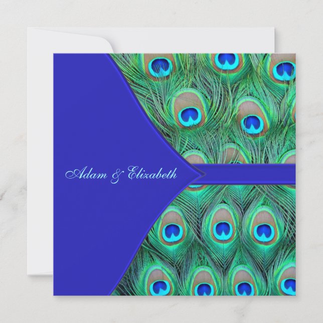 Invitation Mariage Paon Bleu Royal (Devant)
