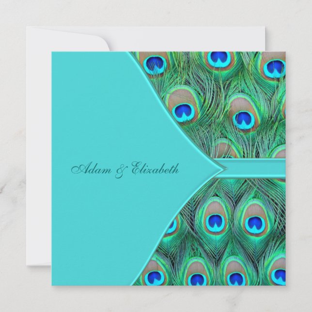Invitation Mariage Paon Bleu Turquoise (Devant)