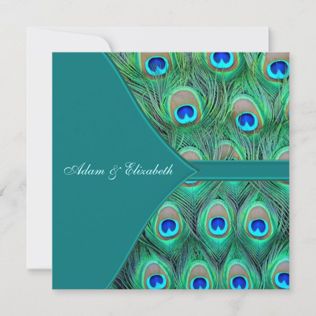 Invitation Mariage Paon Bleu Turquoise (Devant)