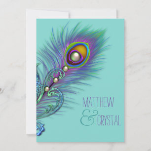 Invitation Mariage Paon Bleu Turquoise et Violet