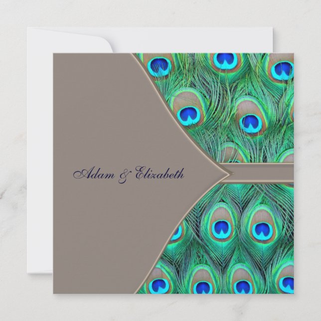 Invitation Mariage Paon Brun et Bleu (Devant)