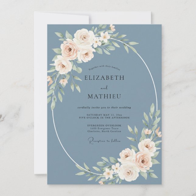 Invitation Mariage Paon Champagne Ardoise (Devant)