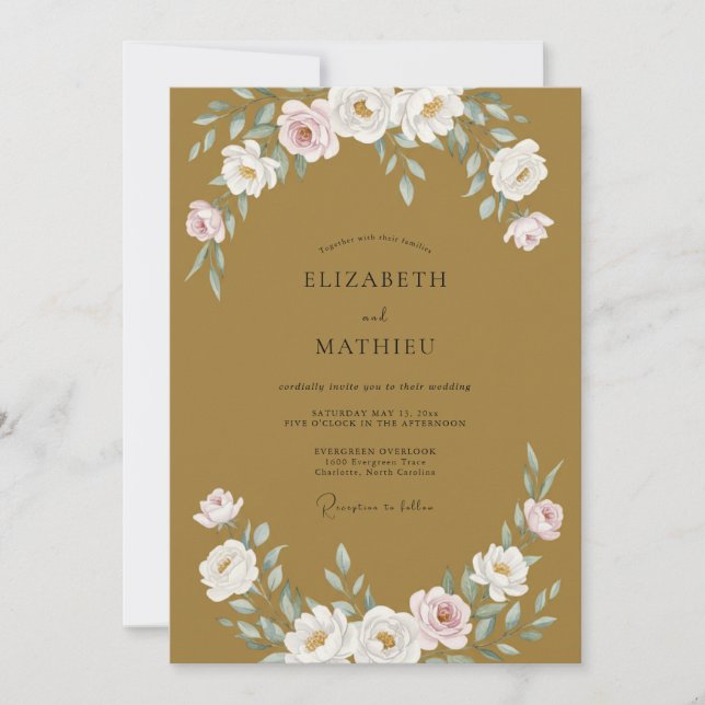 Invitation Mariage Paon d'Ivoire Doré (Devant)