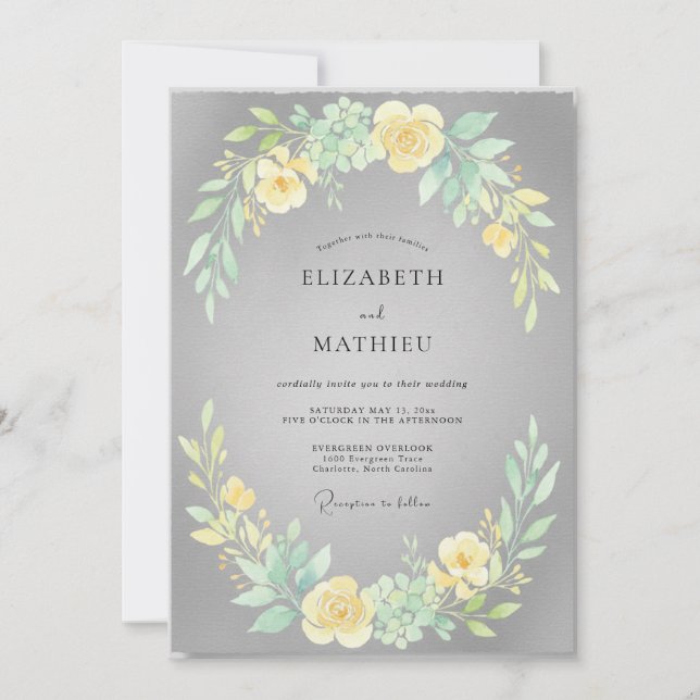 Invitation Mariage Paon Jaune Gris (Devant)