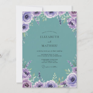 Invitation Mariage Paon Lilac Aqua