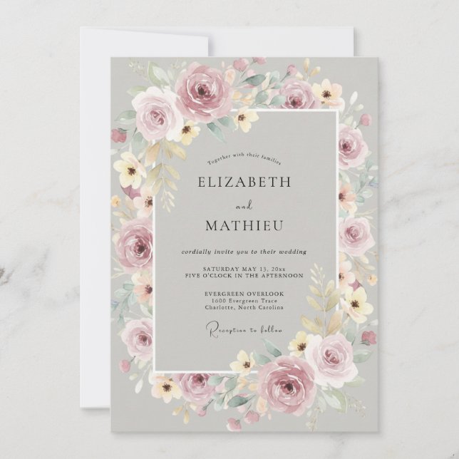 Invitation Mariage Paon Mauve Argenté (Devant)