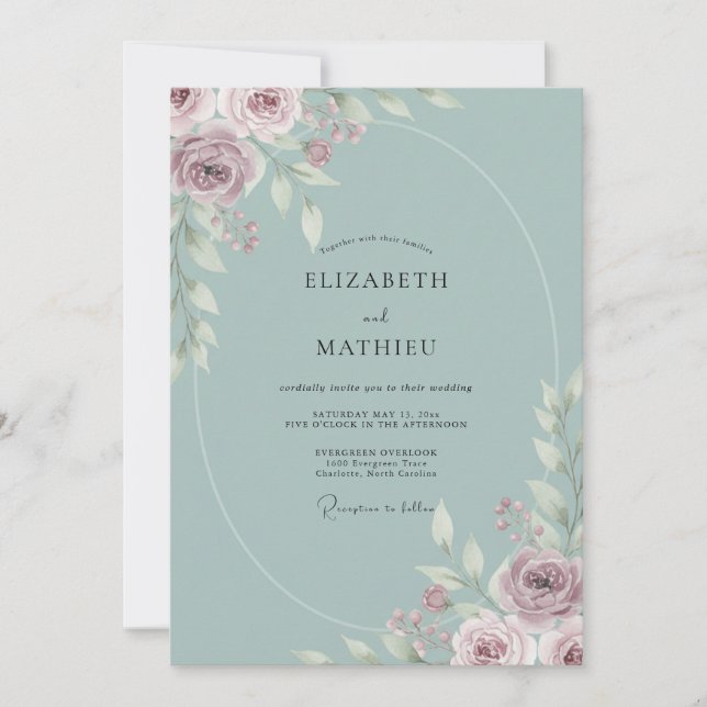 Invitation Mariage Paon Mauve Céleste (Devant)
