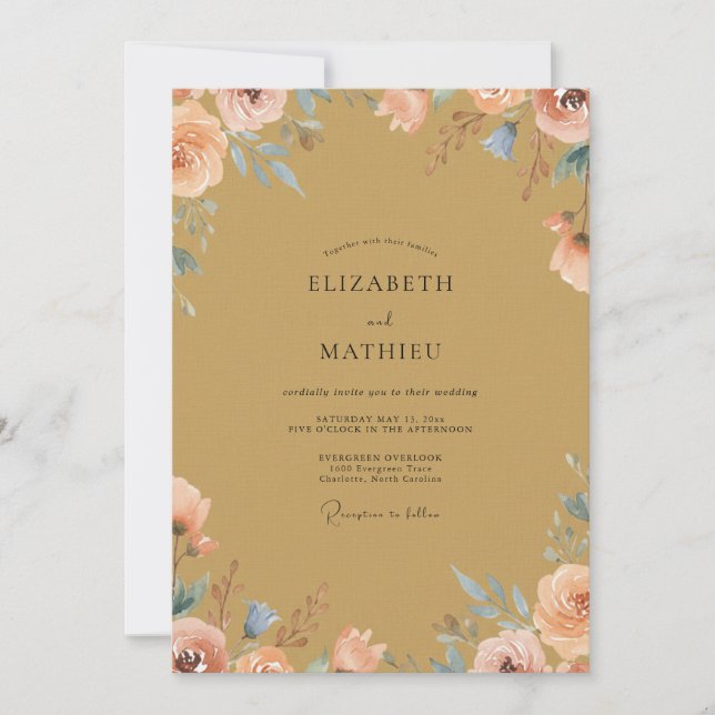 Invitation Mariage Paon Peach Or (Devant)