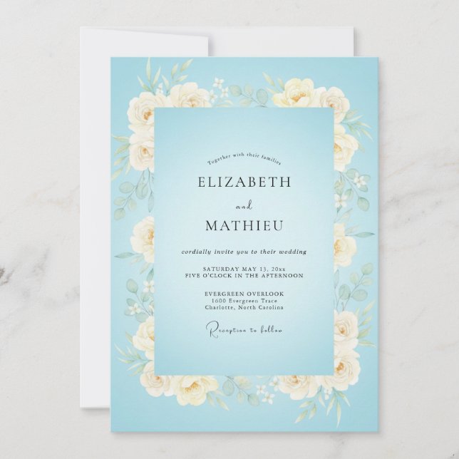 Invitation Mariage Paon Poudre de Perle (Devant)