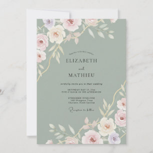 Invitation Mariage Paon Rose Céladon