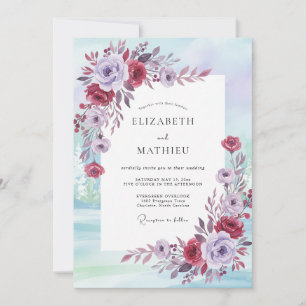 Invitation Mariage Paon Rouge Prune