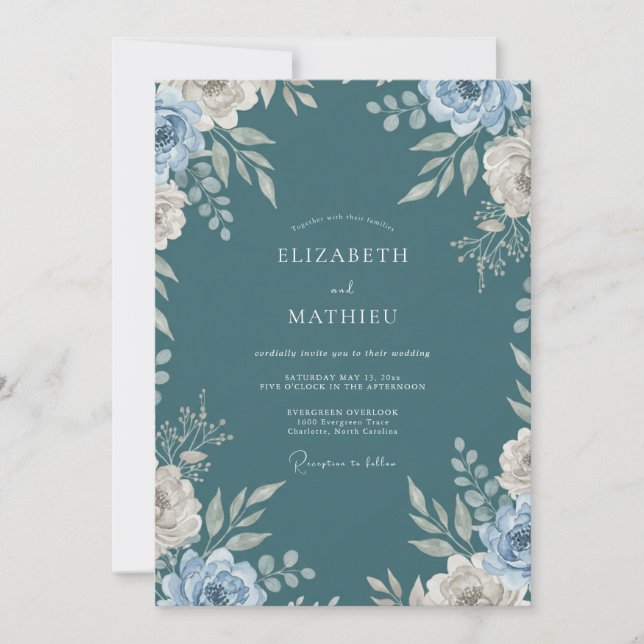 Invitation Mariage Paon Slate (Devant)