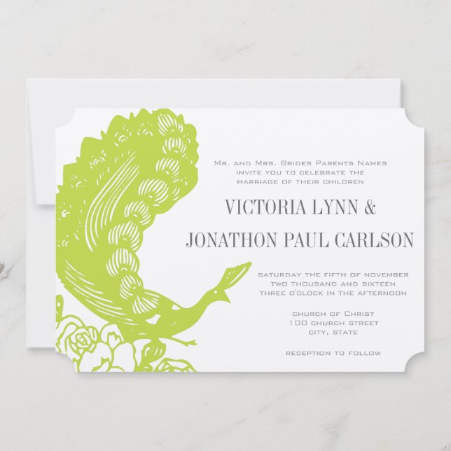 Invitation Mariage Paon Vert Pomme (Dos)