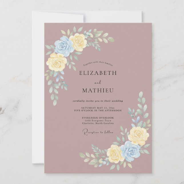 Invitation Mariage Paonée au Citron Mauve (Devant)