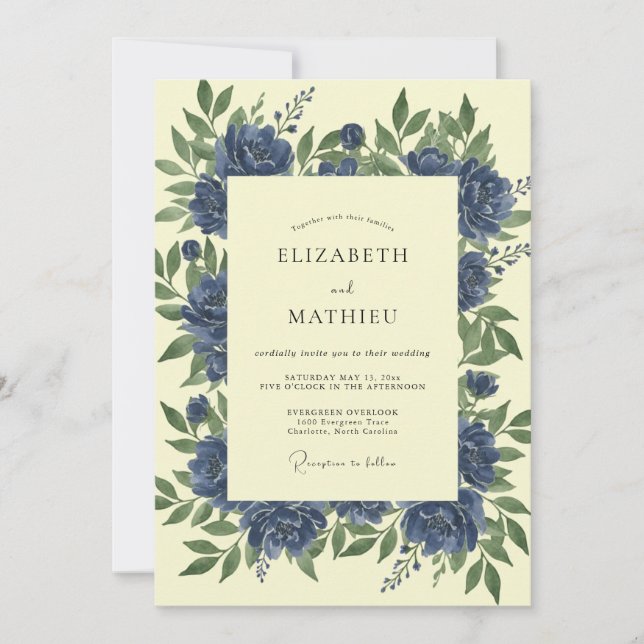 Invitation Mariage Paonée Beurre Indigo (Devant)