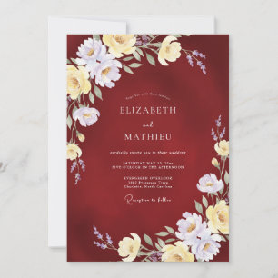 Invitation Mariage Paonée Crème Bordeaux