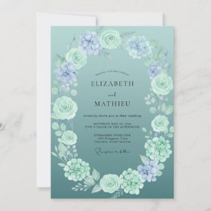 Invitation Mariage Paonée Menthe Ardoise