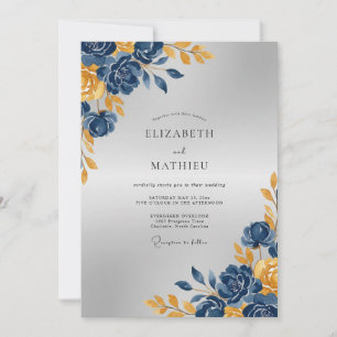Invitation Mariage Paonée Or Navy