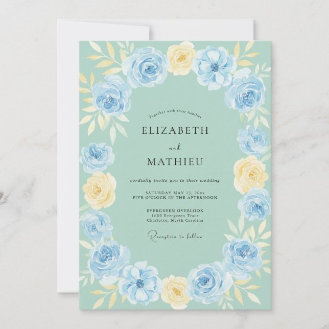 Invitation Mariage Paonée Pervenche Beurre Doré (Devant)