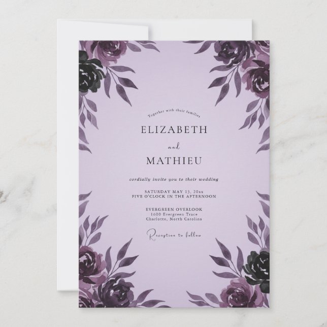Invitation Mariage Paonée prune (Devant)