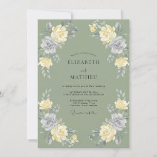 Invitation Mariage Paonies Argent Olive
