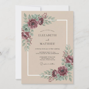 Invitation Mariage Paonies Taupe Céleste
