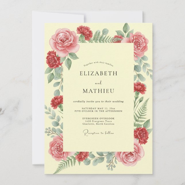 Invitation Mariage Papavéres Cramoisi Beurre (Devant)