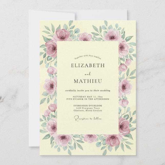 Invitation Mariage Papavéres Mauve Beurre (Devant)