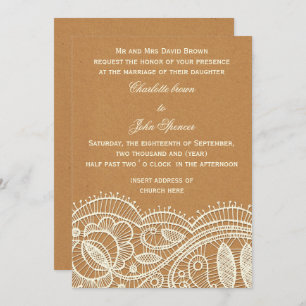 Invitation Mariage papier dentelle et Kraft