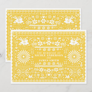 Invitation Mariage Papier Jaune Blanc Picado Mexicain