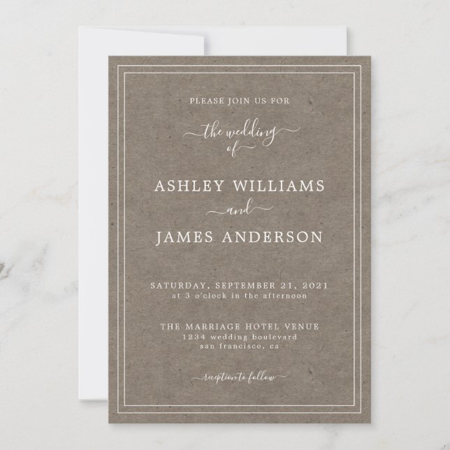Invitation Mariage papier rustique chic Kraft (Devant)