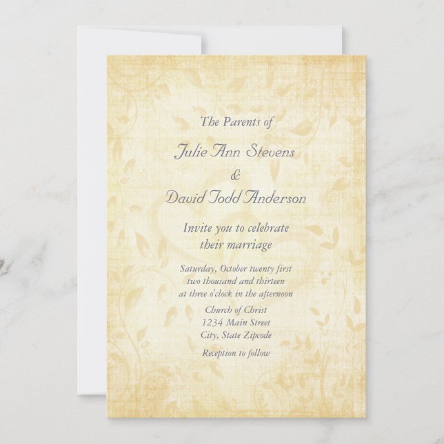 Invitation Mariage papier vieilli vintage (Devant)