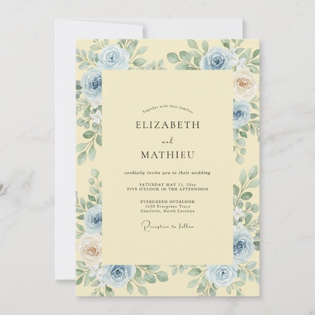 Invitation Mariage Papillon Acier Beurre (Devant)