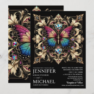 Invitation Mariage papillon arc-en-ciel Art Déco de luxe