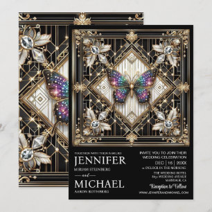 Invitation Mariage papillon arc-en-ciel Art Déco de luxe