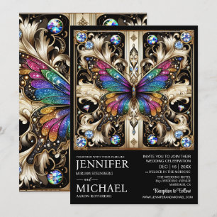 Invitation Mariage papillon arc-en-ciel Art Déco de luxe 