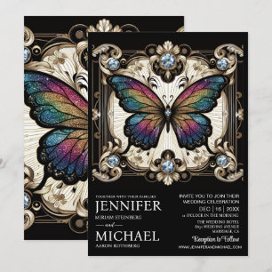 Invitation Mariage papillon arc-en-ciel Art Déco de luxe