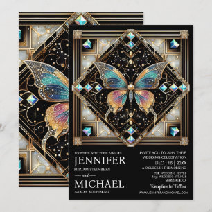 Invitation Mariage papillon arc-en-ciel Art Déco de luxe