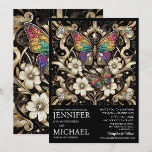 Invitation Mariage papillon arc-en-ciel Art Déco de luxe