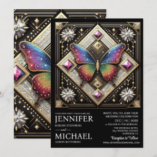 Invitation Mariage Papillon Arc-en-ciel Art Déco Luxe