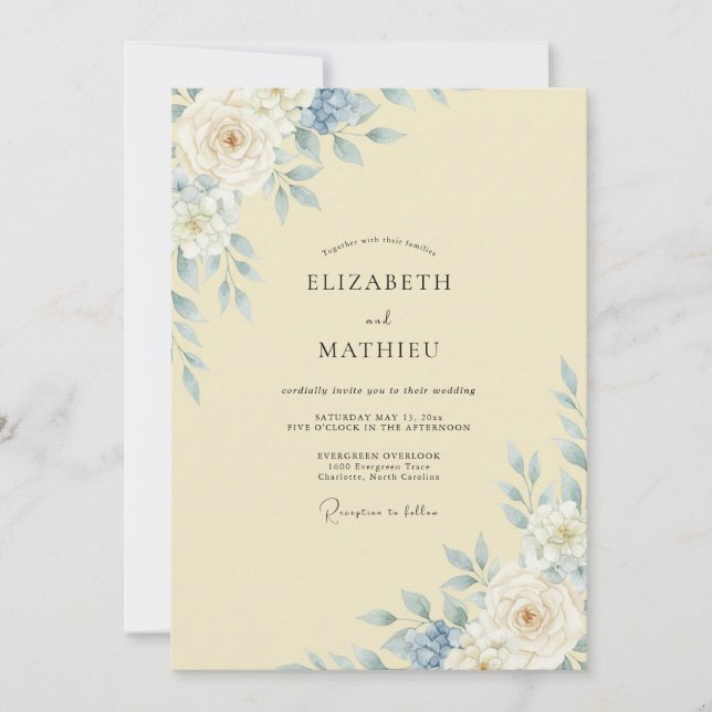 Invitation Mariage Papillon Azur Beurre (Devant)