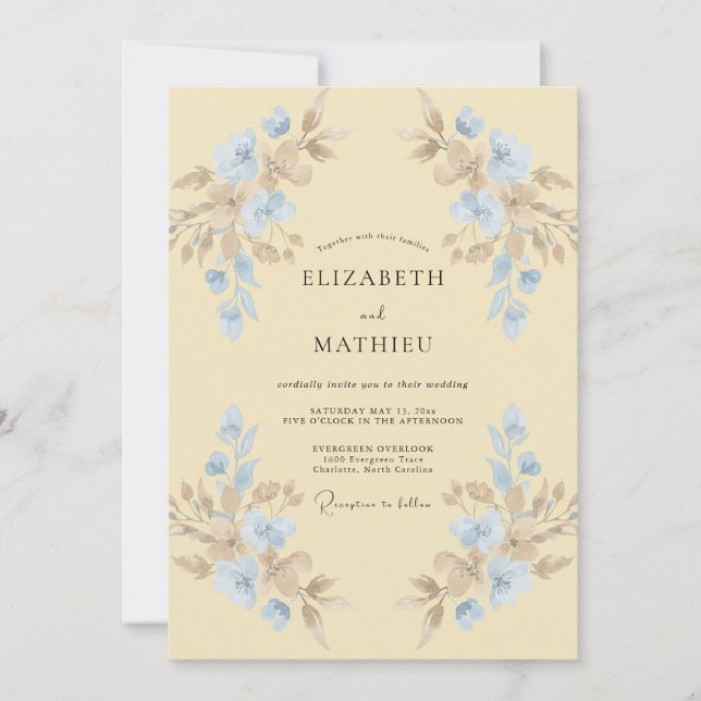 Invitation Mariage Papillon Azur Crème au Beurre (Devant)
